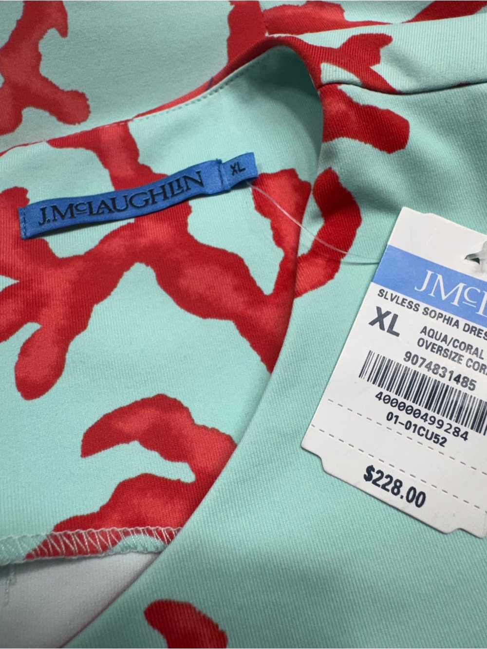 J.McLaughlin Sophia Sleeveless Dress Aqua/Coral Size XL - Picture 4 of 6